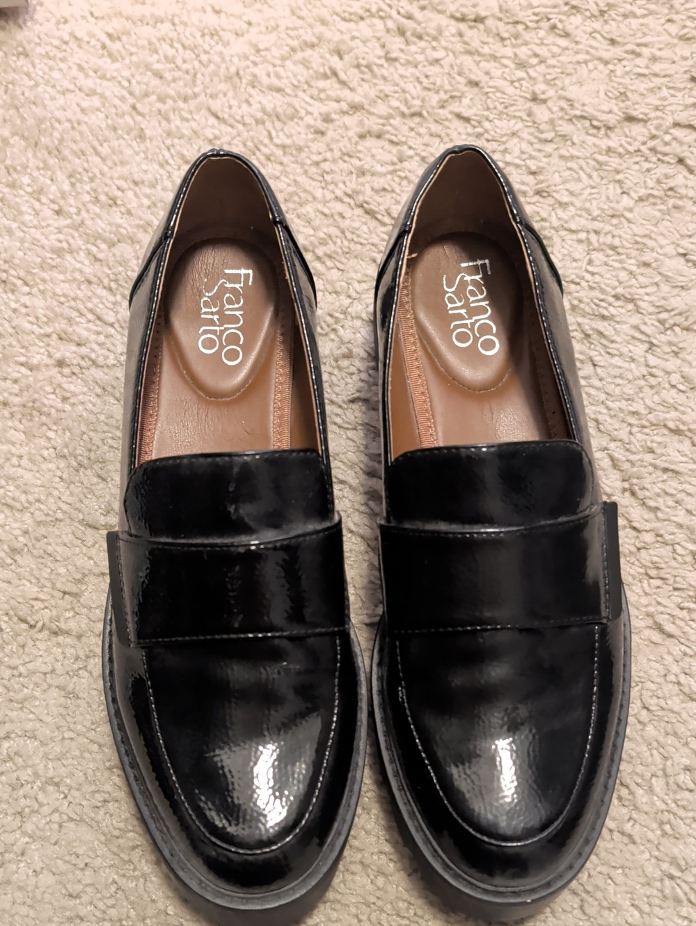 Franco Sarto Black Patent Loafers for Women
